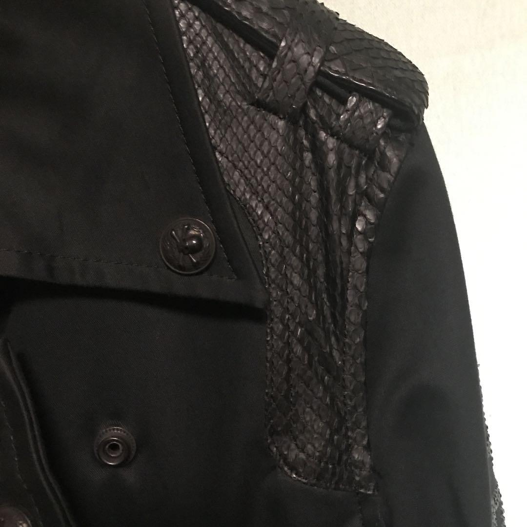 ROEN 10SS袖スカルスワロスネークレザー切替コットンライダースジャケット