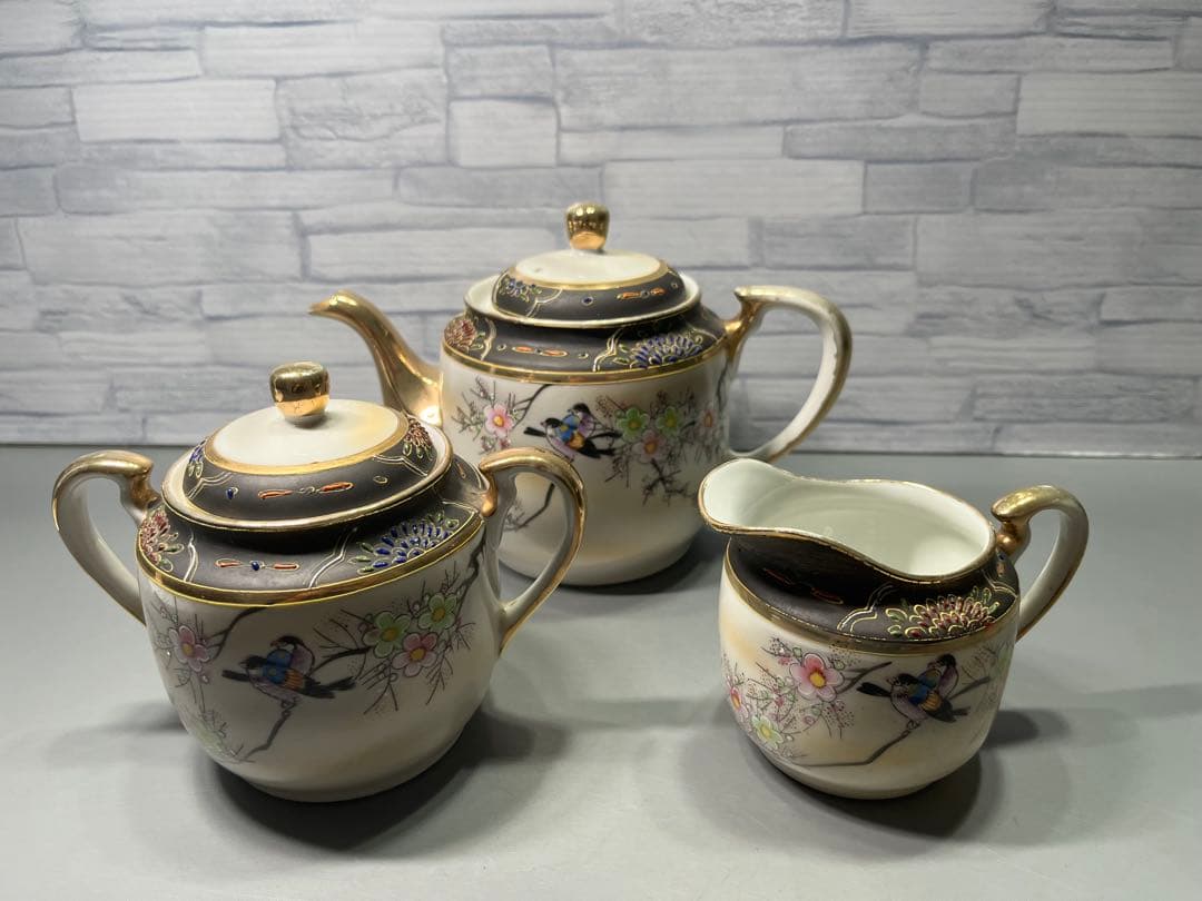 大正〜昭和初期　輸出向　九谷焼　ティーポット　シュガーポット　ミルクピッチャー
