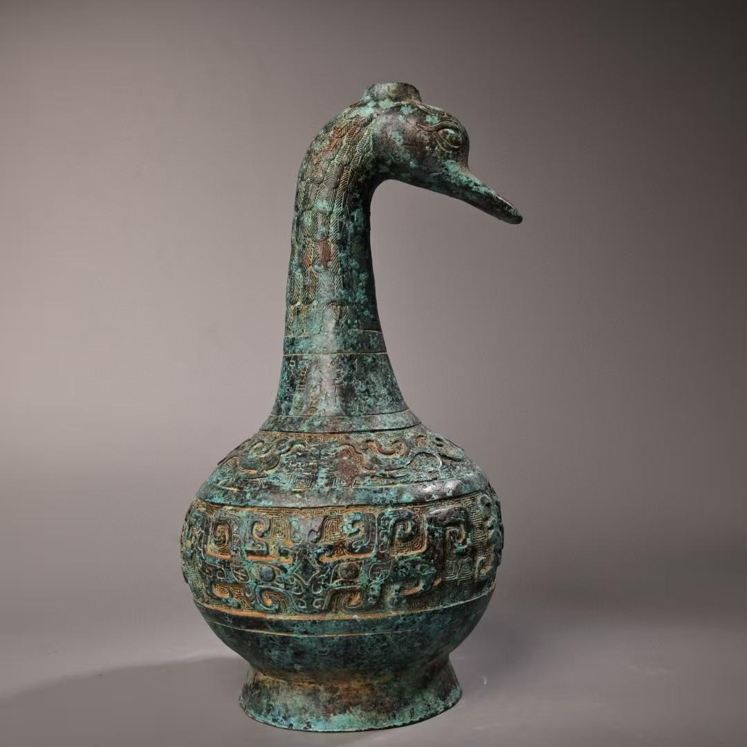 中国古美術 珍蔵 銘文入 青銅 鶴嘴壺 花瓶 時代物 純銅製 風水開運 文房置物