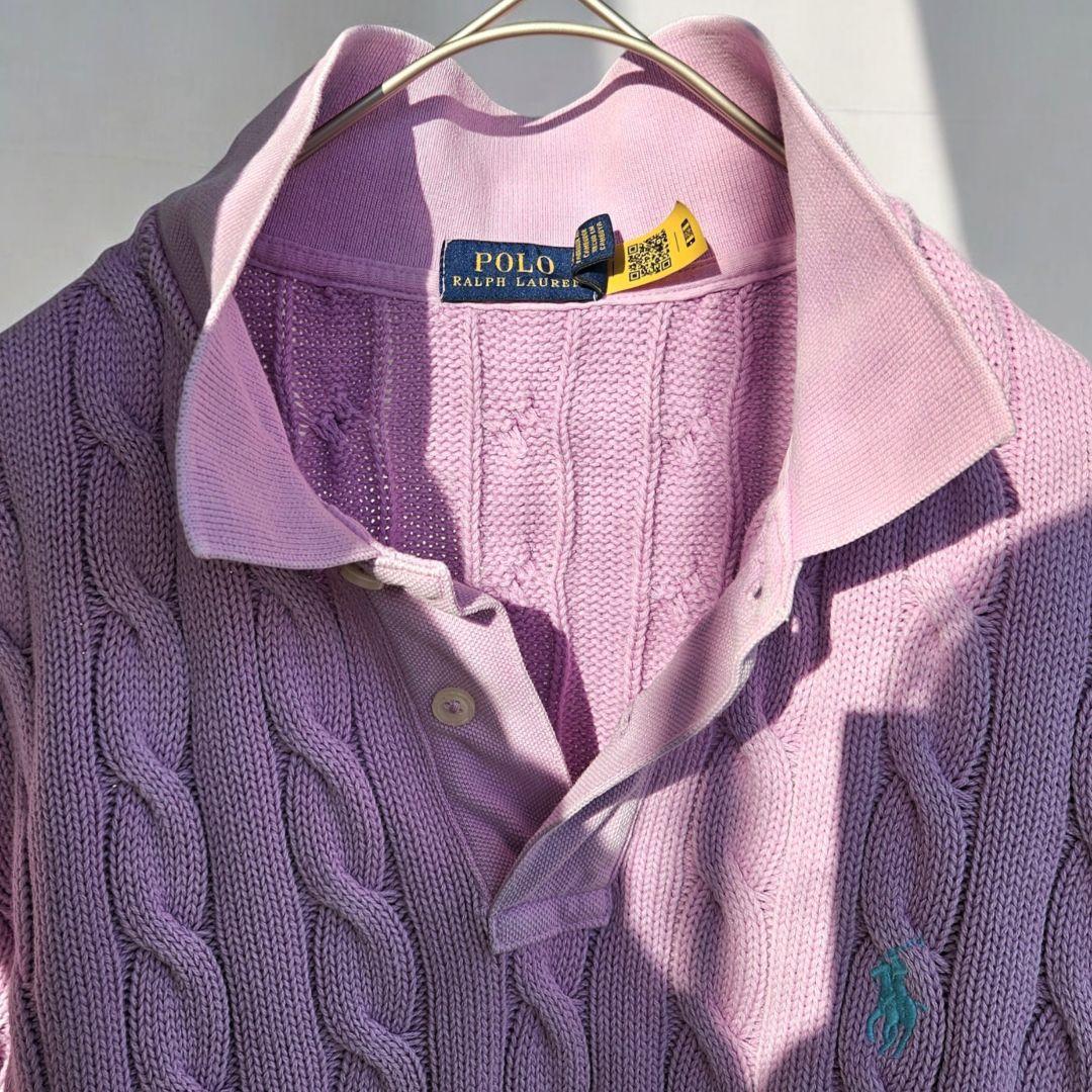 めぇめぇ様☆ポロラルフローレン ケーブル編み ポロシャツ ピンクパープルXL半袖
