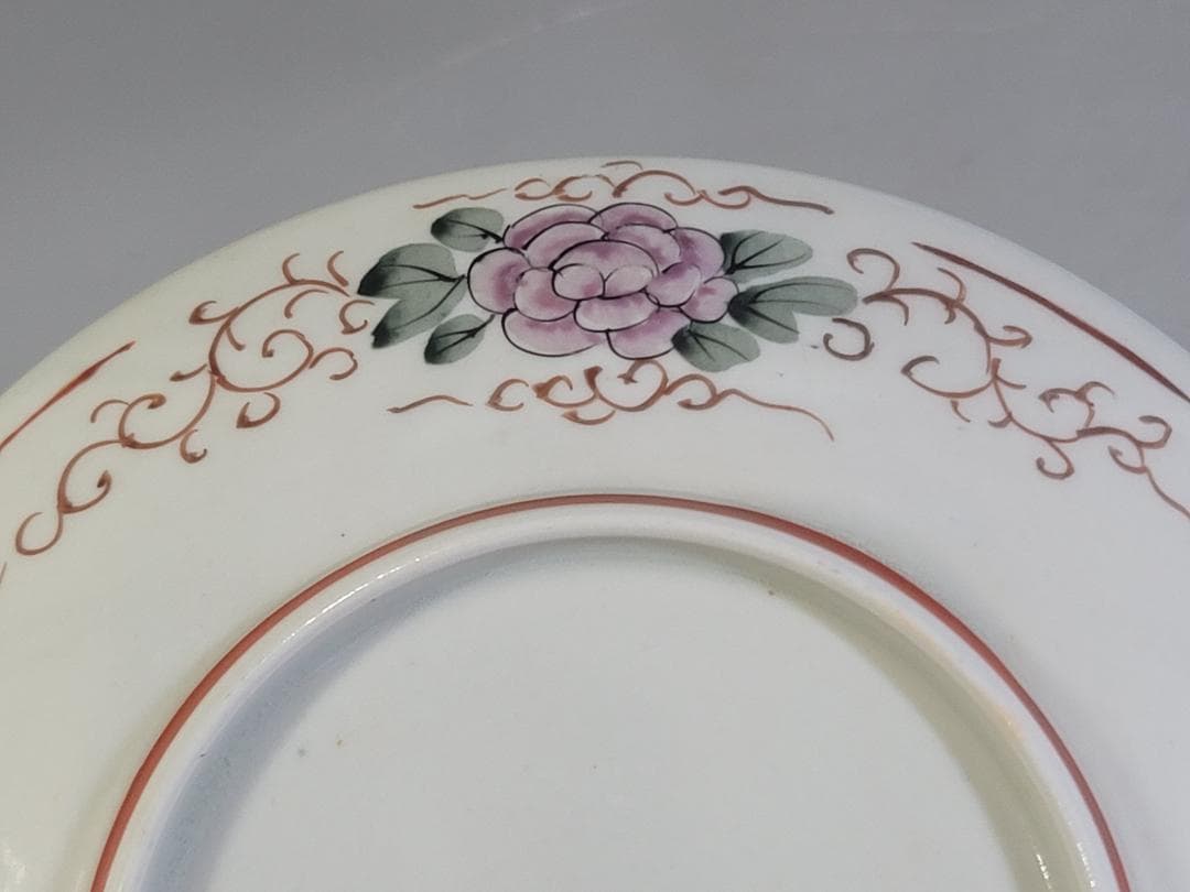 九谷 金彩赤絵 花鳥紋 細密画 皿 六客 明治 DT378