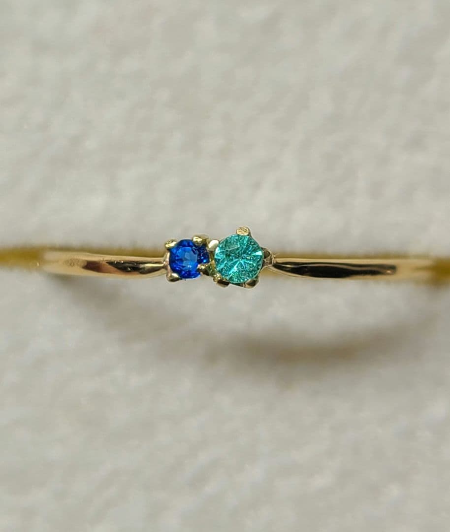 美しいブルーの共演!!★バターリャパライバトルマリン&アウイナイトリング18K★