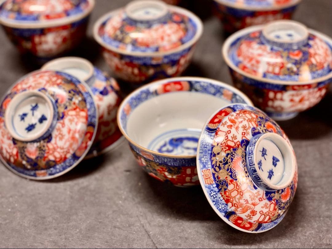 割引❗️「母」 大聖寺 伊万里 金彩錦 蓋茶碗 10客 江戸後期（1204D①）