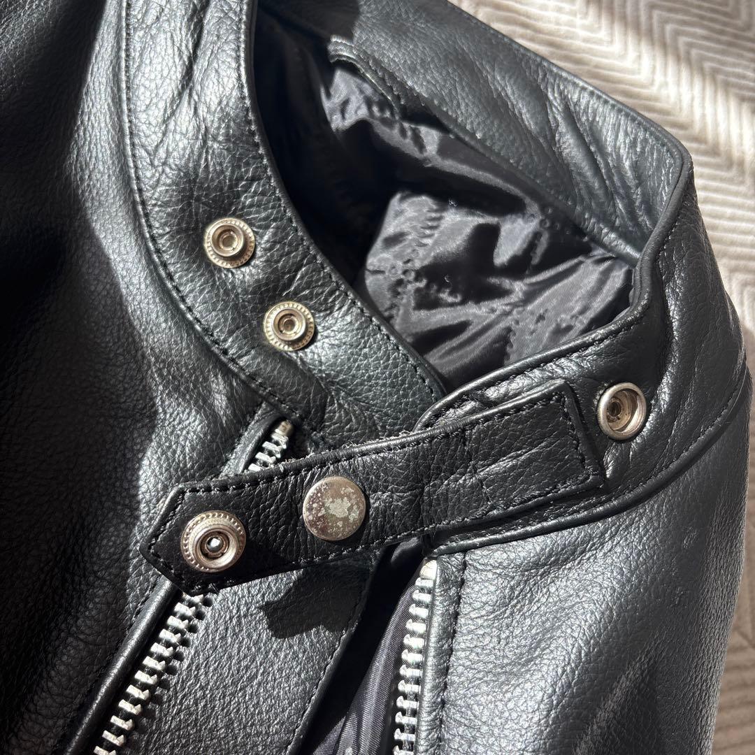 【ビックサイズ】美品　フリーダム　シングルライダースXL 黒　水牛革　ノーカラー