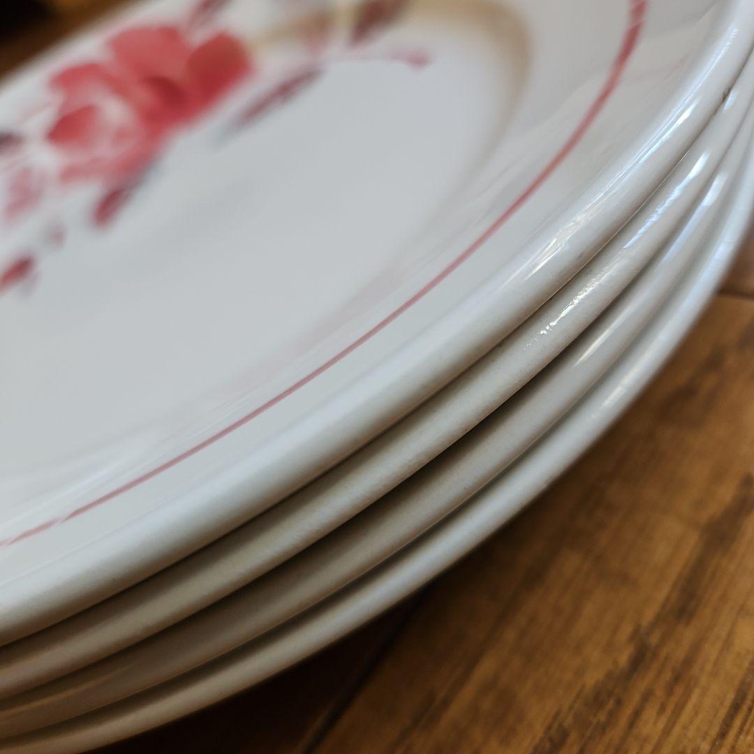 ローズ柄プレート 4枚セット ムーラン・デ・ルー製　フランス蚤の市　美品