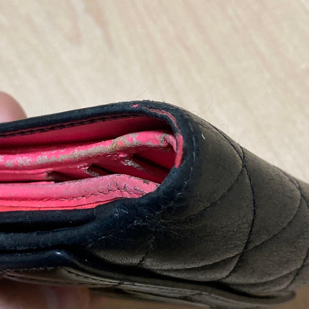 シールあり！シャネル CHANEL カンボンライン Wホック 二つ折り財布 黒