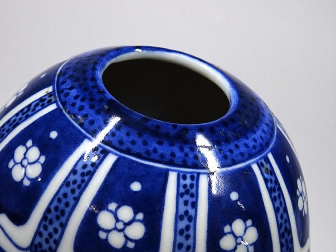 大清乾隆年製 風景 梅山水紋 青花染付 中国花器 壷 花生 花入 k03158