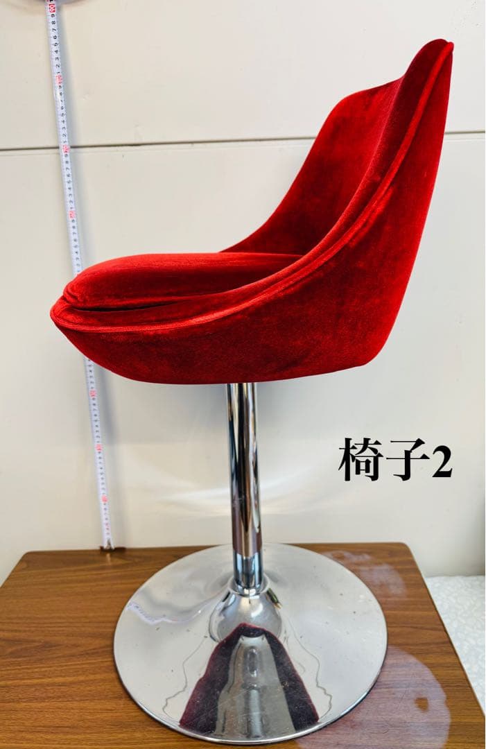 【専用②】赤ベルベット カウンターチェア 2脚セット おしゃれ 固定式