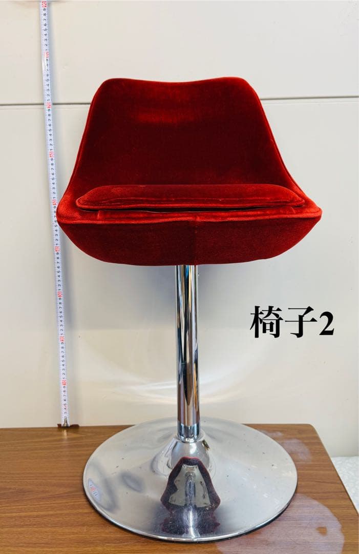 【専用②】赤ベルベット カウンターチェア 2脚セット おしゃれ 固定式