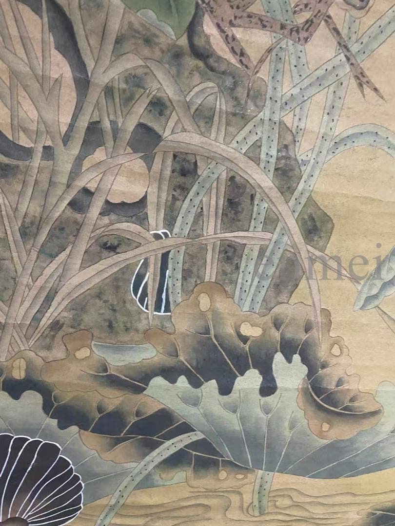 中国古美術・旧藏 明代風・吕紀款・花鳥図・四尺中堂掛軸・手描き・水墨手彩・宣紙