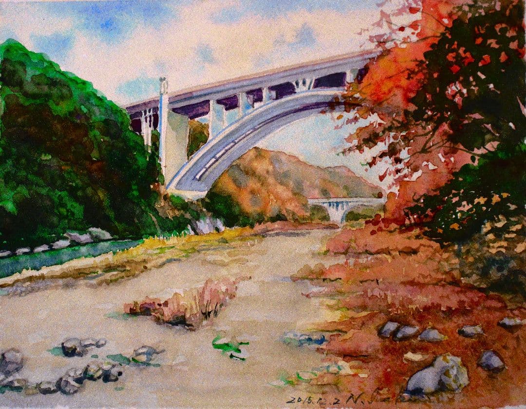 秋の風景 水彩画 フレーム付き 原画 F6サイズ