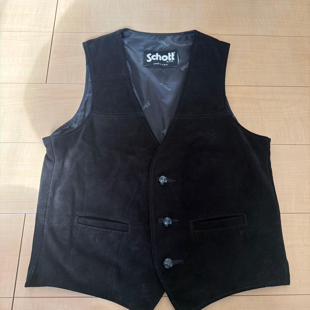 Schott vintage 黒 ブラック　スウェードベスト　くるみボタン