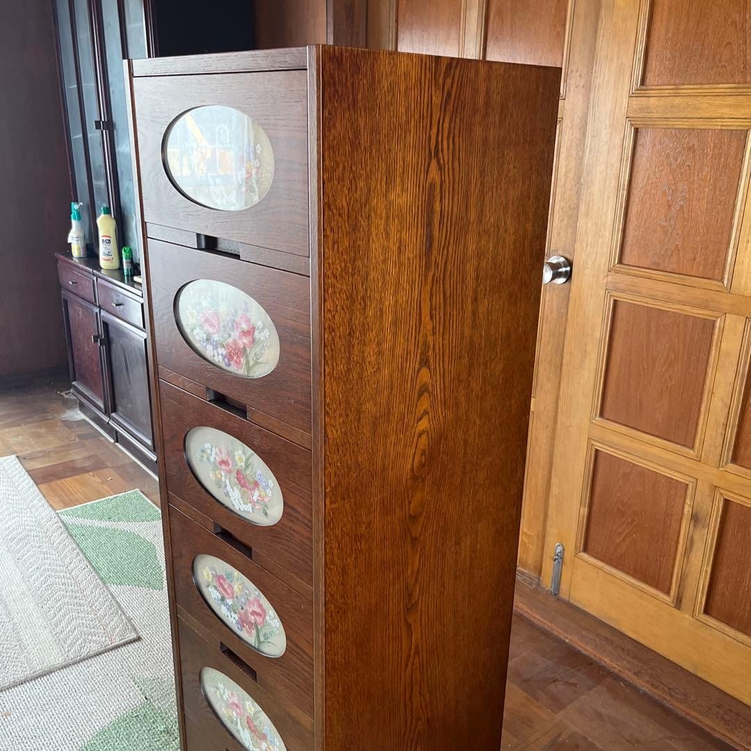 戸塚さ刺繍　木製花柄5段チェスト