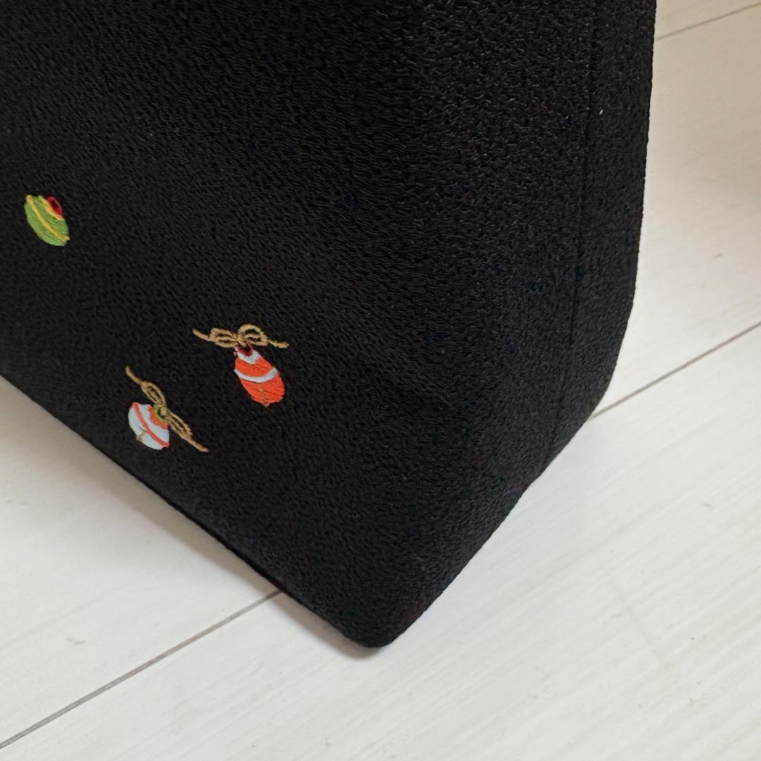 京都 井澤屋 バッグ「小鈴」黒 ちりめん 手提げバック 和装 鈴柄