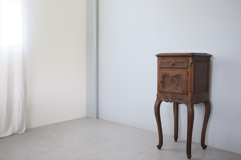 フランスアンティーク大理石キャビネット/ナイトテーブル机/飾り棚(82-132)