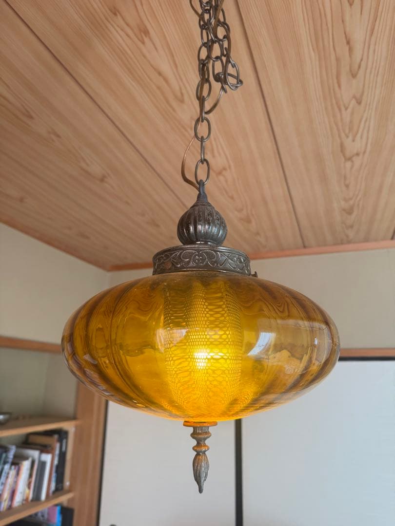 ヴィンテージ アンバーガラス ペンダントライト　アメリカアンティーク