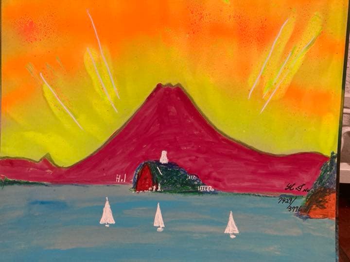 空飛ぶ画家糸川裕志の富士山曼荼羅図、水彩画