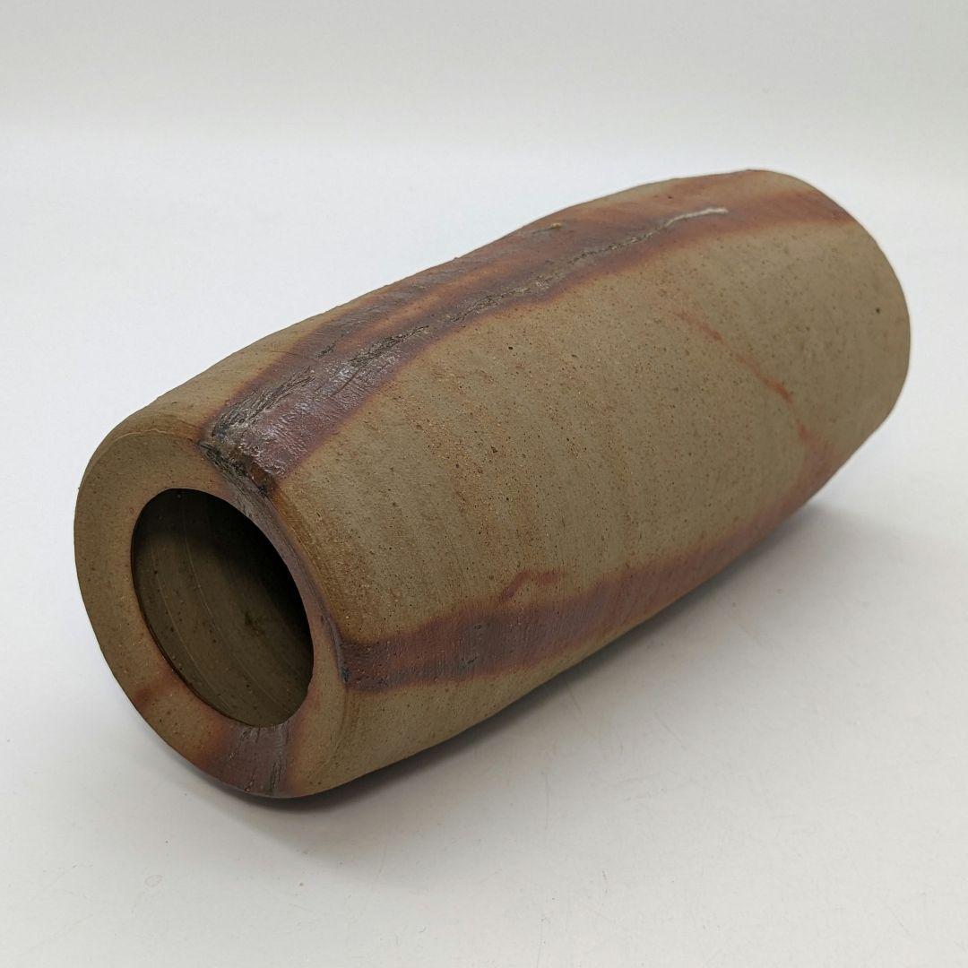 岡山県重要無形文化財 藤原建 備前焼 緋襷筒花入 四方桟共箱 花器 花瓶 置物