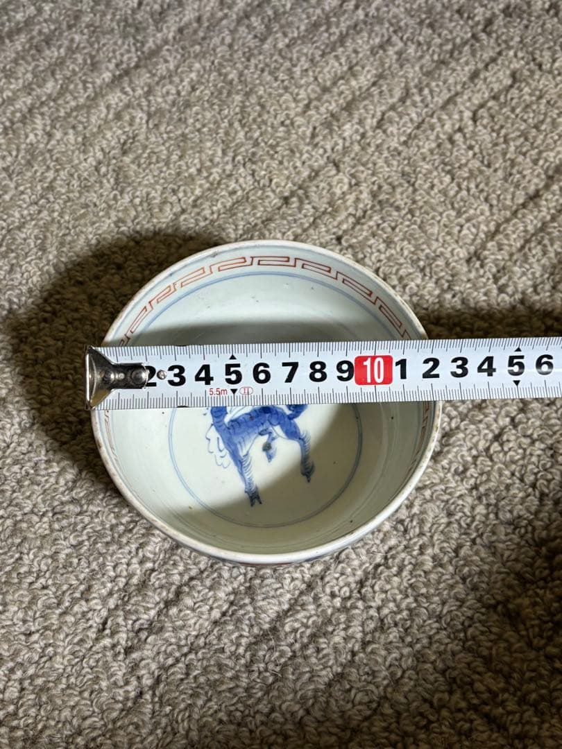 古伊万里色絵金彩蓋茶碗 江戸〜明治期 蓋付き御茶碗 麒麟 銘あり 染付 骨董品