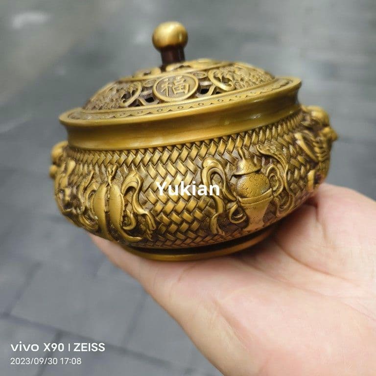 銅器 獅頭炉 五福臨門八宝薫香炉 香道具 装飾品 工芸品 美術品
