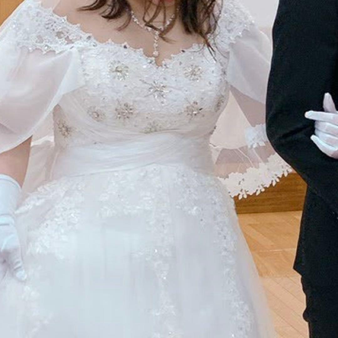 ウェディングドレス　大きいサイズ　M、L、XLの方向け　ホワイト　結婚式　新婦