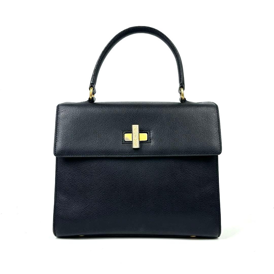 【美品】セリーヌ　ハンドバッグ　ターンロック　ゴールド金具　レザー　ブラック