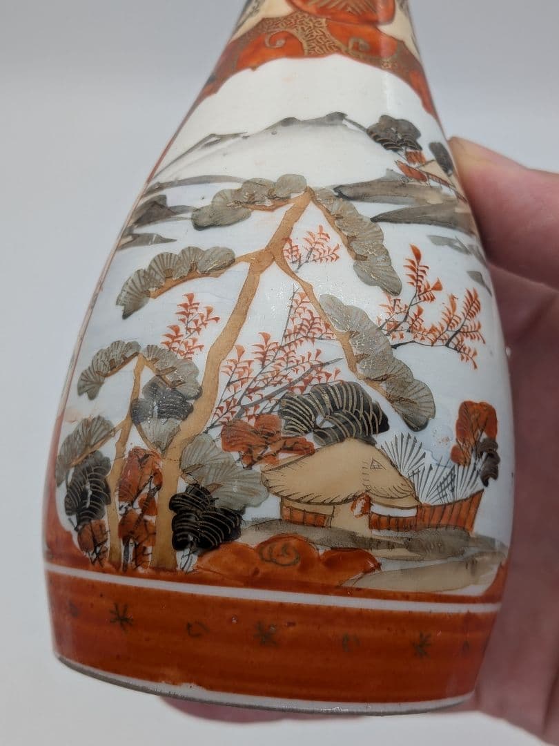 明治～昭和初期 九谷焼 赤絵徳利一対 時代箱 とっくり 酒器 食器 一輪挿し花入