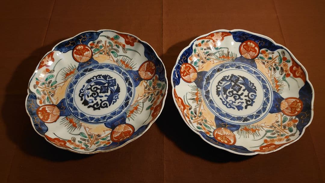大聖寺伊万里　古伊万里　伊万里　色絵　金襴手　中皿　菓子皿　蔵出し　江戸期　２客