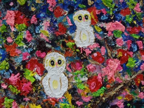 TOMOYUKI・友之、「フクロウと花木」、証明書付、額付、絵画 油絵 油彩画