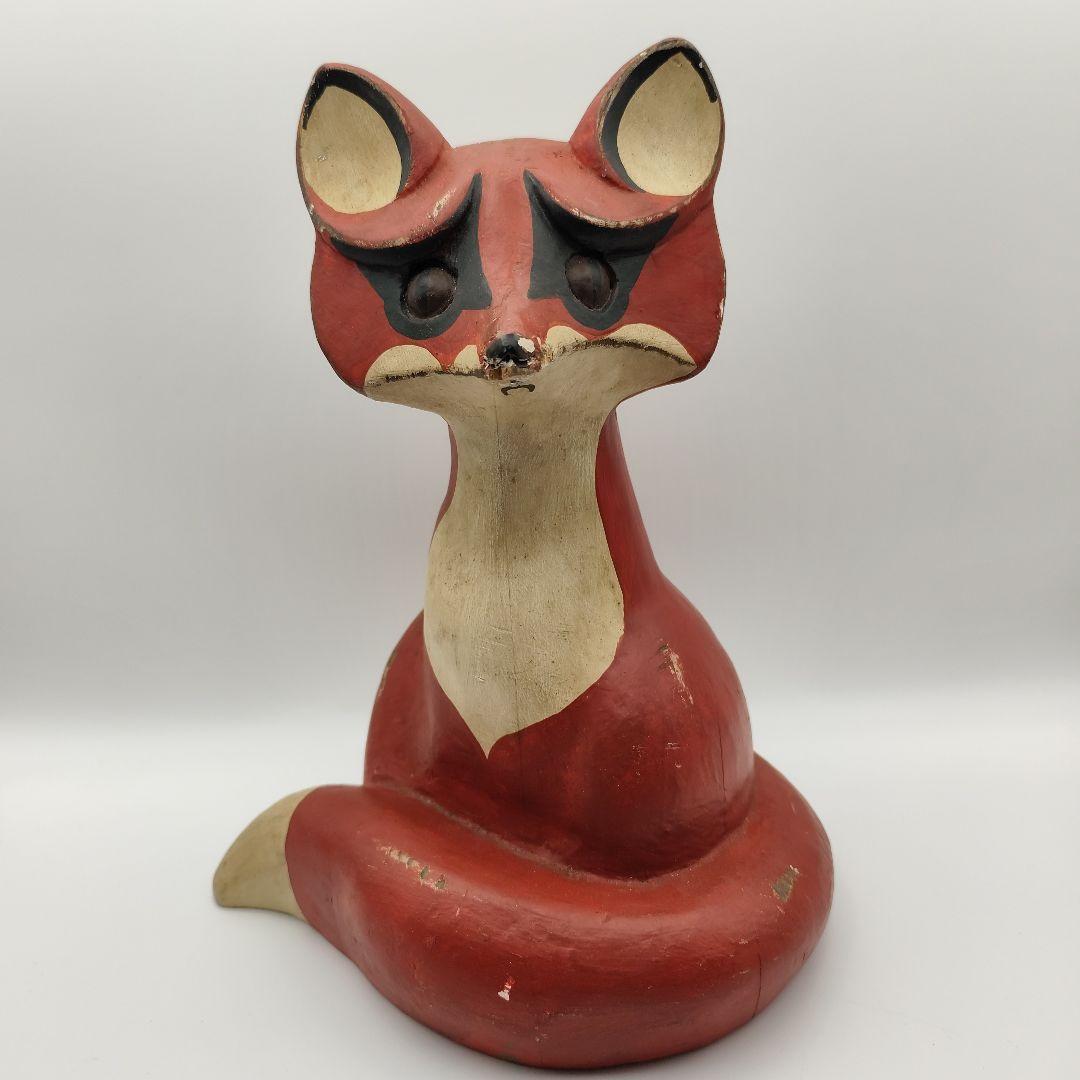 木製 NITTSJO キツネ 置物 ヴィンテージ 高さ約30.5cm