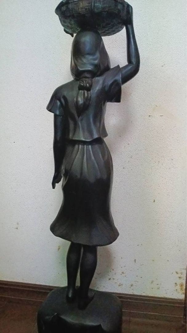 木彫り 女性像 94cm 黒檀 置物 バリ島 美人像 アンティーク 彫刻 工芸品
