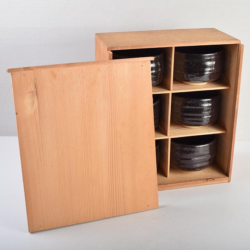 茶道具　兎月窯　杉浦芳樹　瀬戸黒　茶碗　六客　共箱　C　R9363B