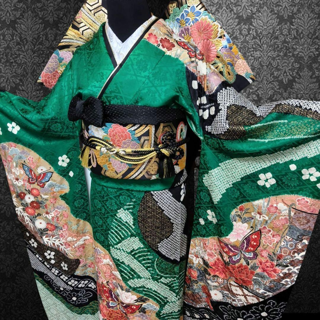 振袖フルセット(7点)・成人式・絞り・鹿の子 ・金彩・古典・熨斗