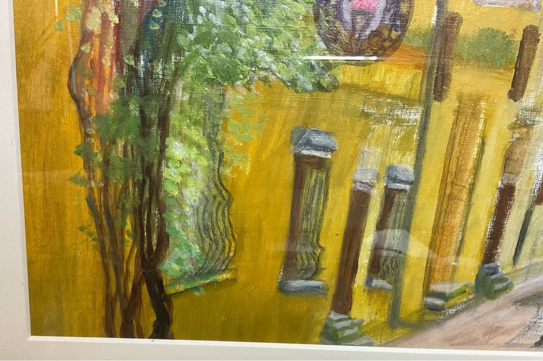 油彩画　「　フランスの街並み　」　額付