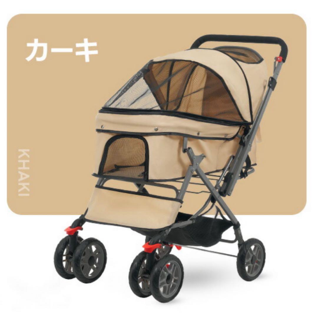 新品　ペットカート　ペット用品　犬用品　4輪　ドッグカート　折りたたみ　カーキ
