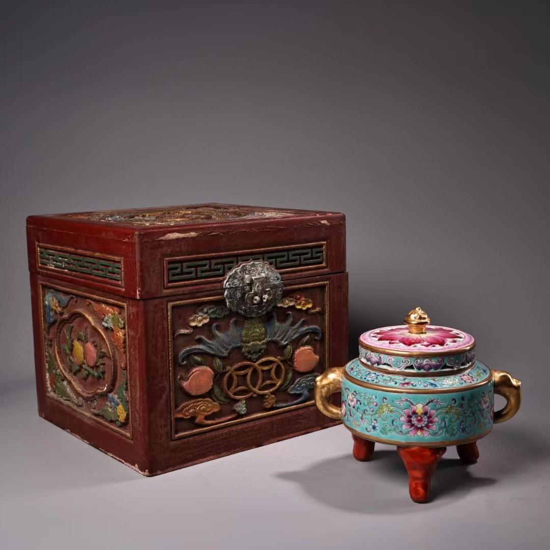 中国古美術・珍品旧蔵・七宝彩と鎏金磁器の熏香炉・純手描き・古陶瓷品・極細工・置物