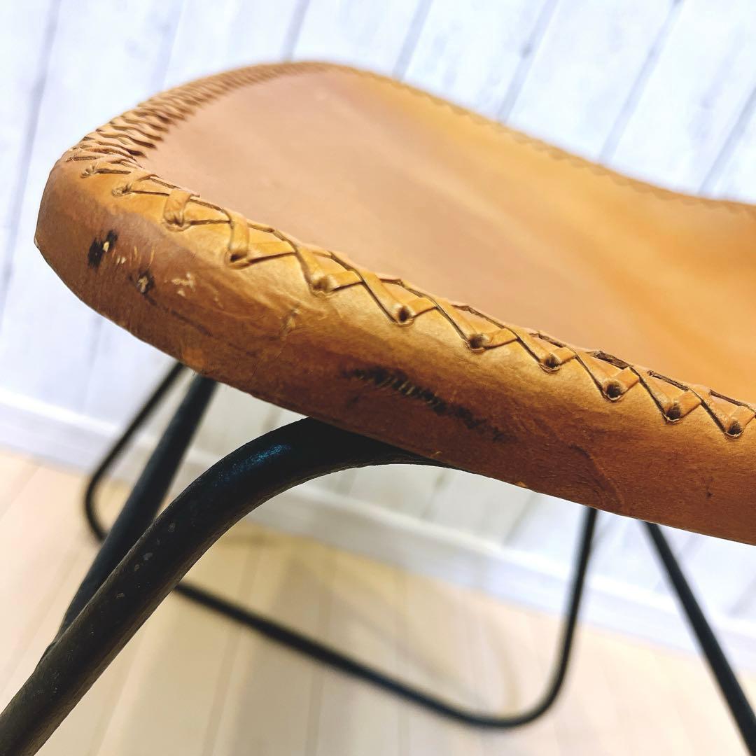 本革スツール レザースツール　アイアンレッグ　キャメル
