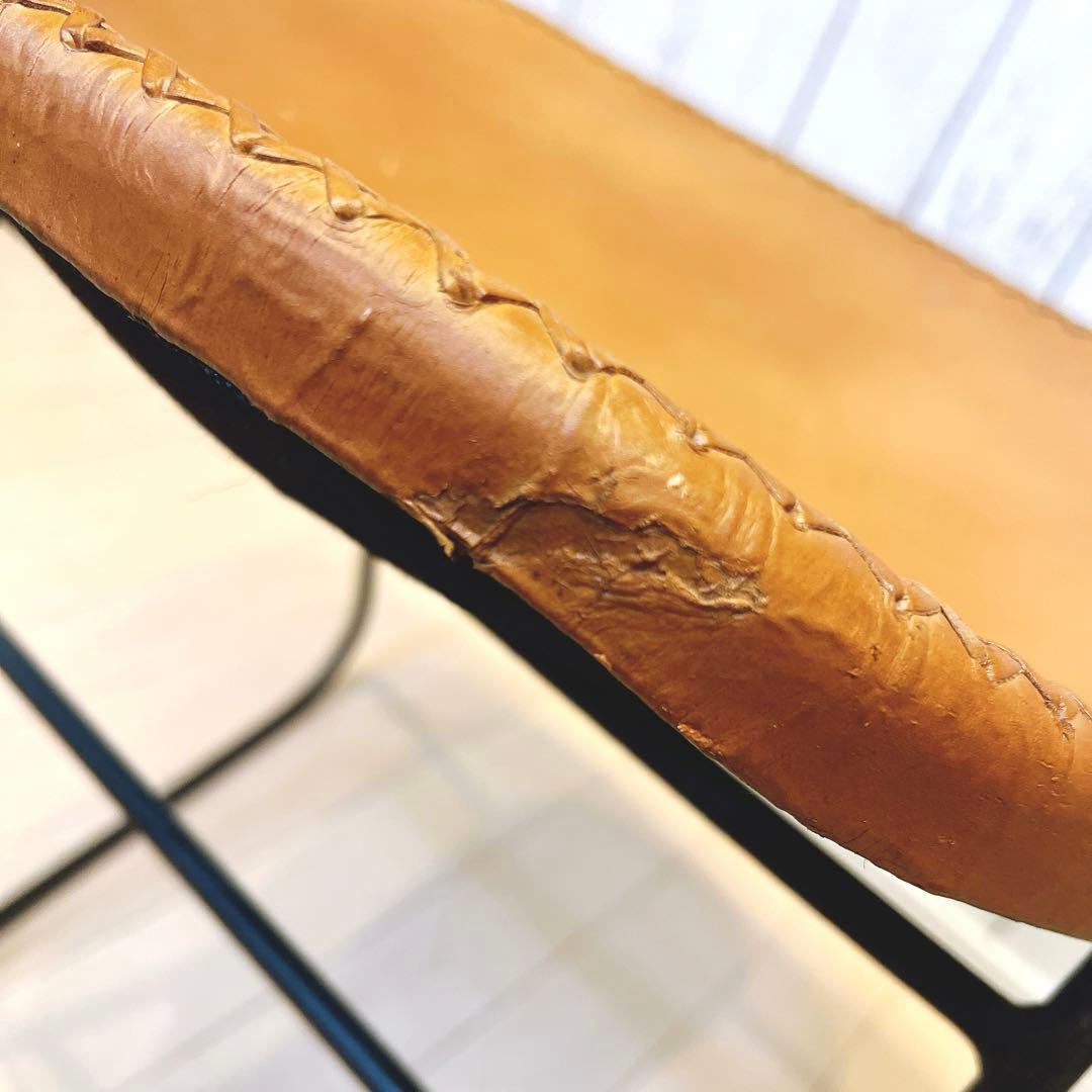 本革スツール レザースツール　アイアンレッグ　キャメル