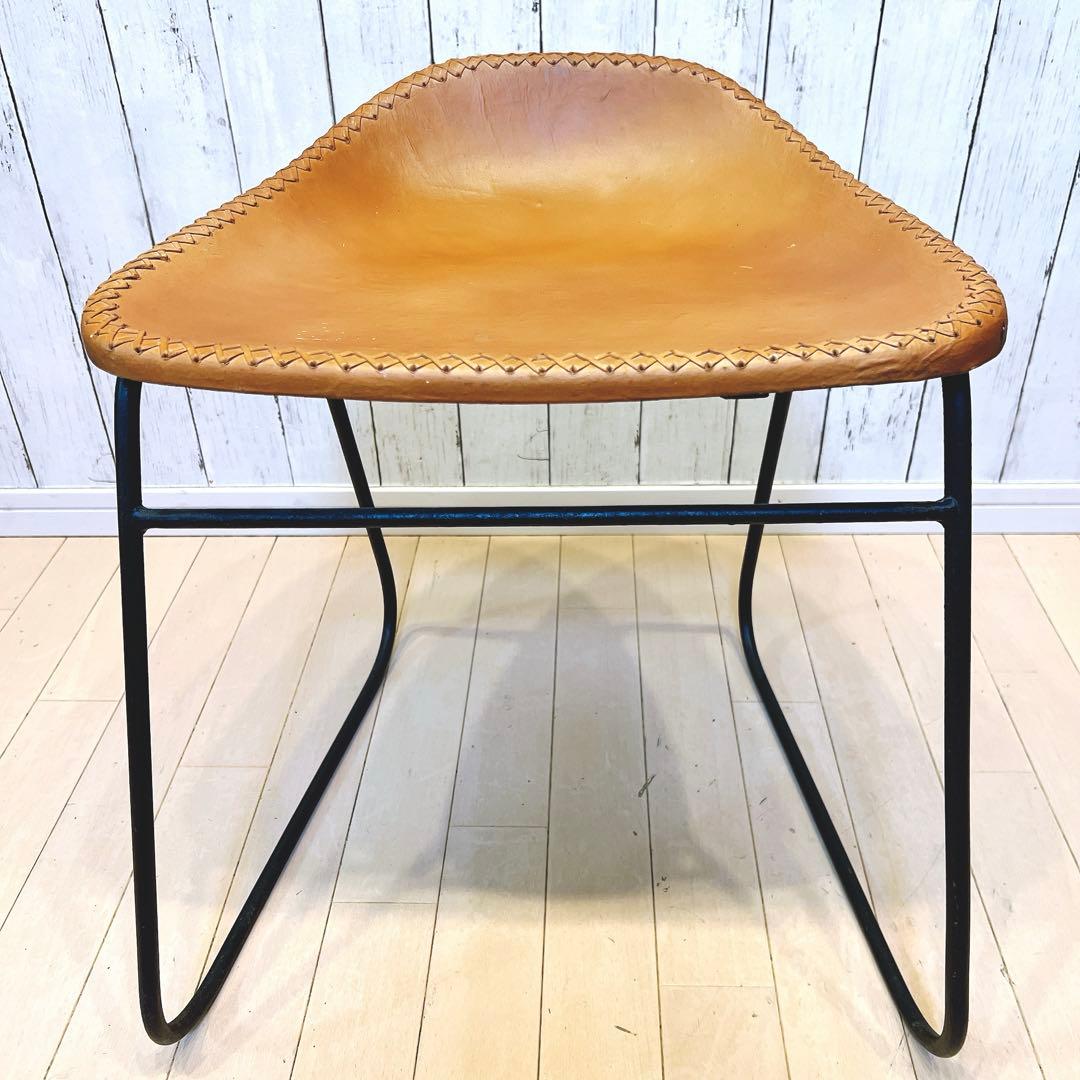 本革スツール レザースツール　アイアンレッグ　キャメル