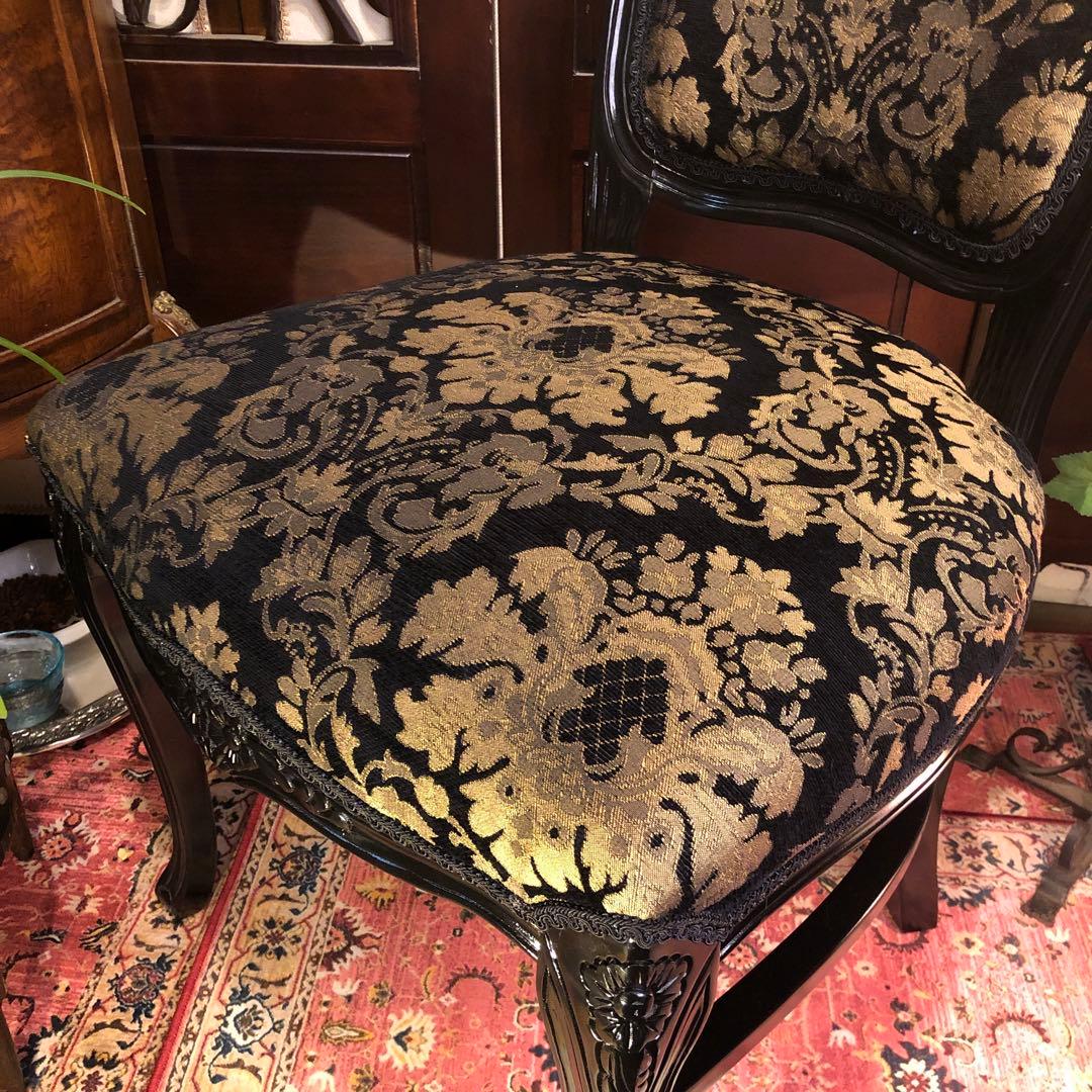 Sale ４脚　メルナリ華子次郎　猫脚アンティーク　チェア　ブラック　金系