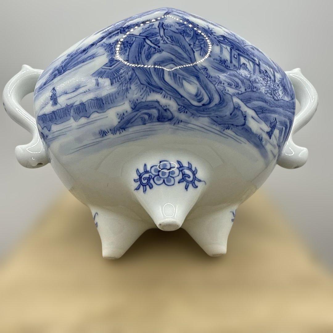 平戸嘉久正窯 青白磁 山水画 香炉
