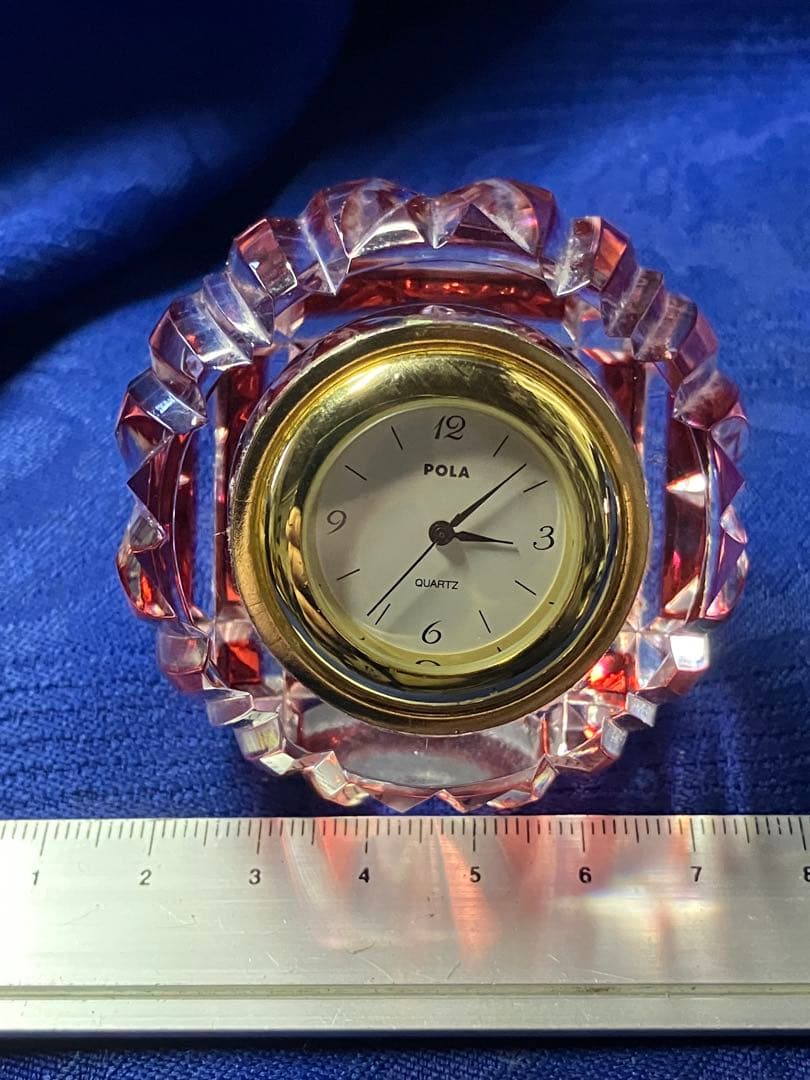江戸切子　POLA ピンクカットガラス クォーツ時計