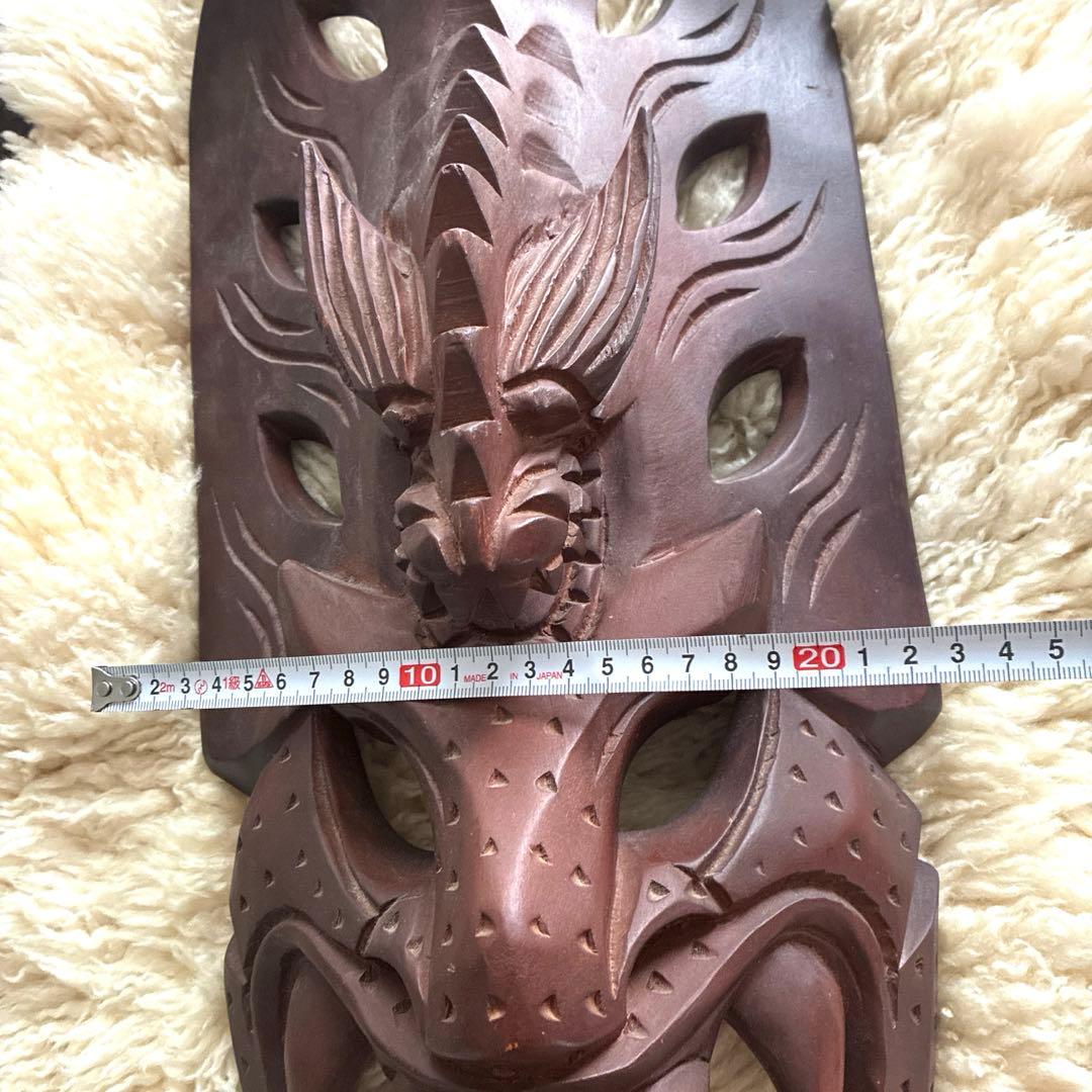 木製彫刻マスク ダークブラウン　インドネシア　お面　お土産　ヴィンテージ