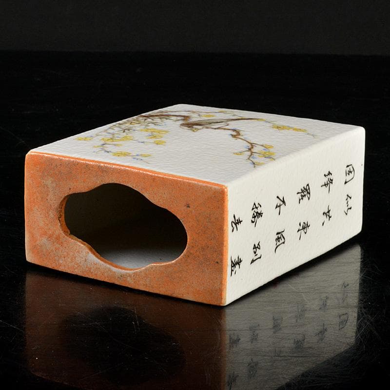 中国　粉彩　漢詩花鳥文　香炉　C　6650