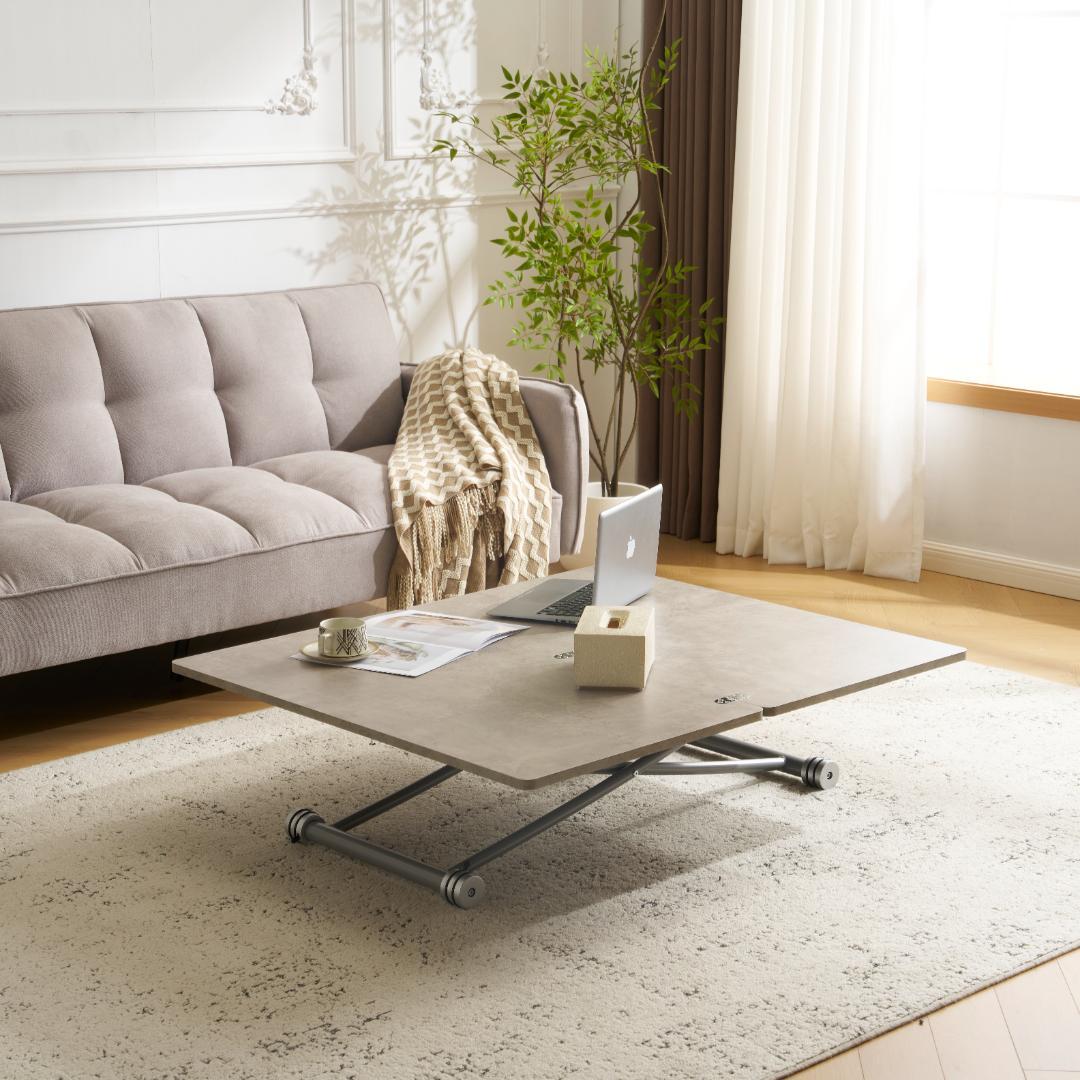 感謝祭！赤字価格！テーブル 天板が2倍に広がるガス圧昇降テーブル GRAY