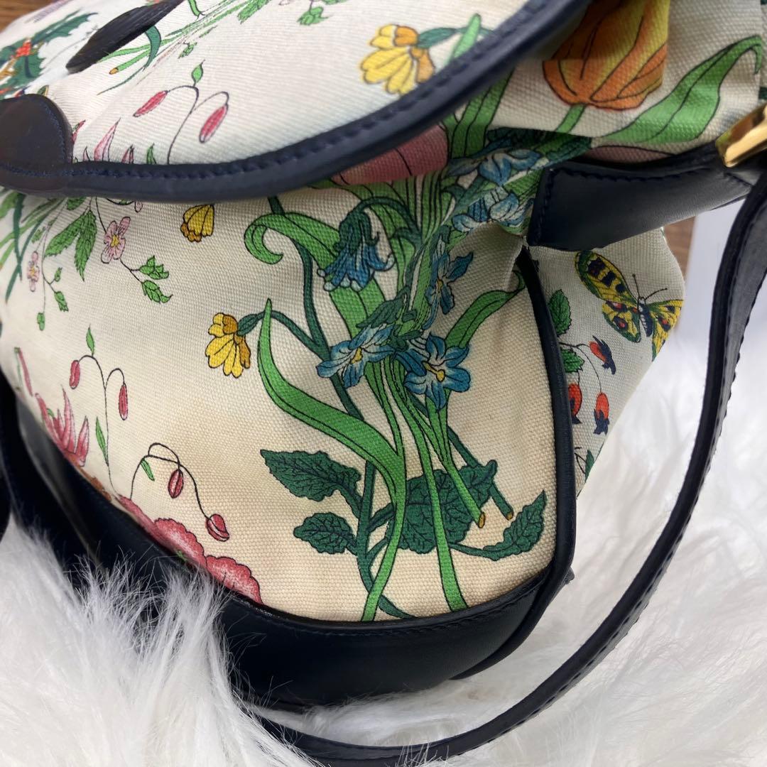 専用GUCCI オールド グッチ　フローラ キャンバスネイビーレザー ショルダー