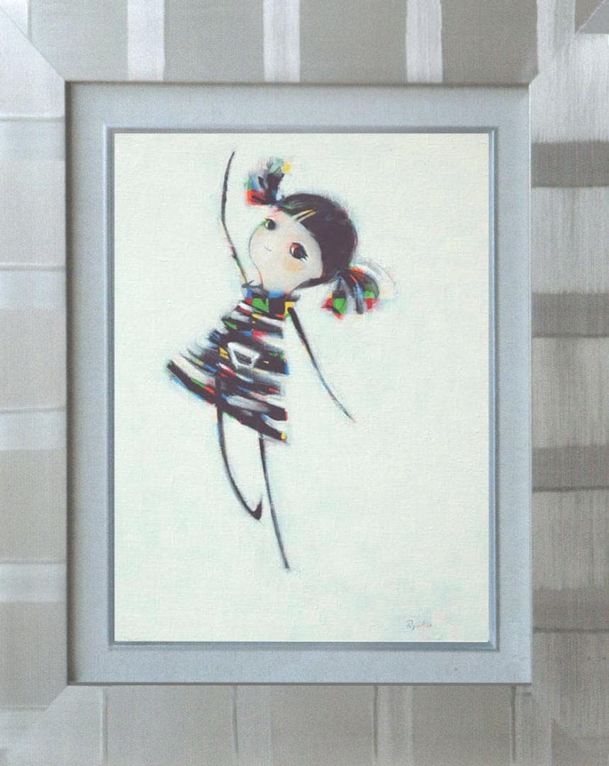 油絵 菅家令子 絵 絵画インテリア額付(銀）F4-080715 可愛い女の子