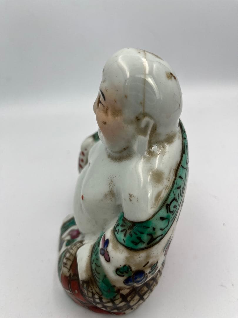 中国美術清時代仏像 置物 弥勒 粉彩 赤絵中皿ニュウあり