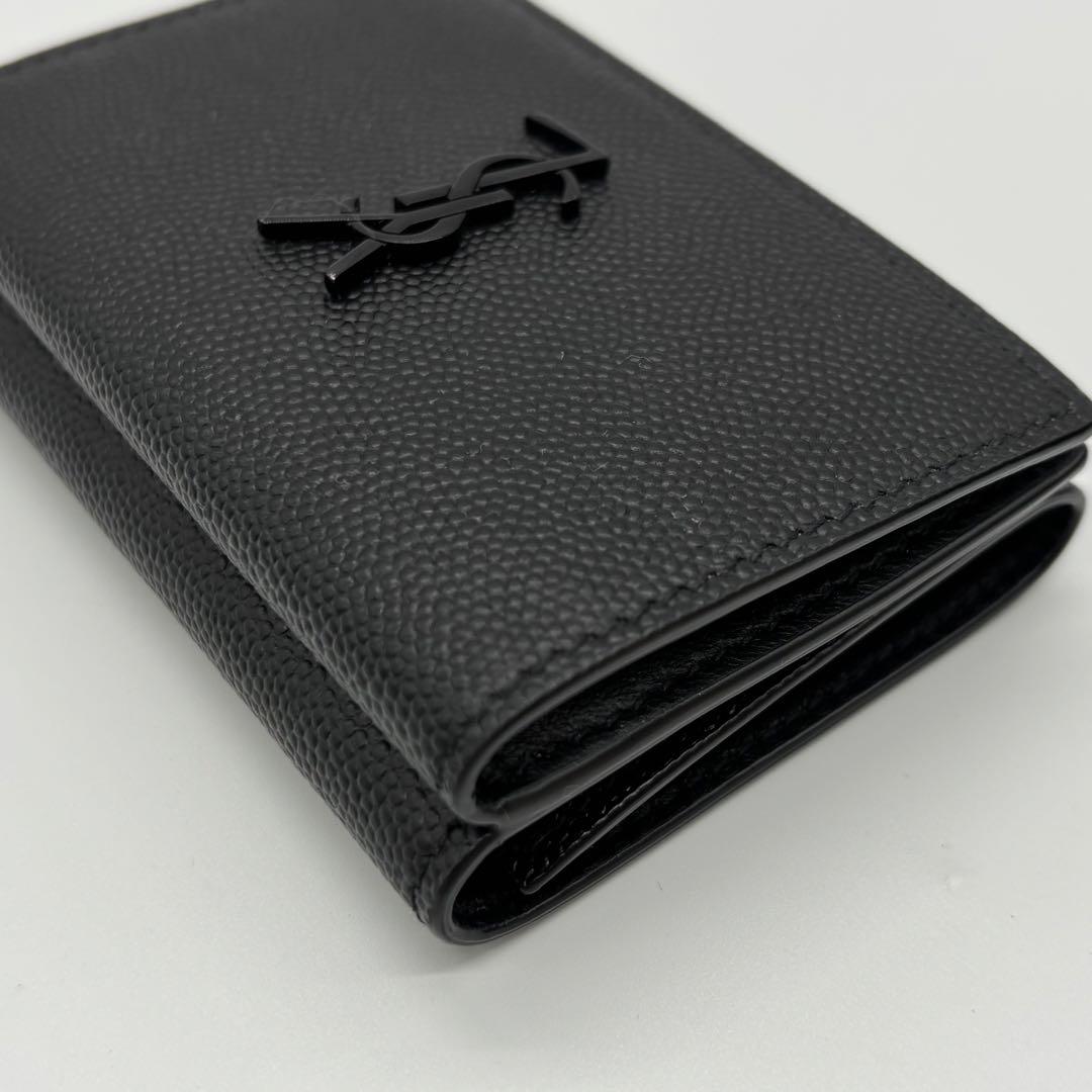 サンローラン YSL ブラックレザー 三つ折り財布 黒