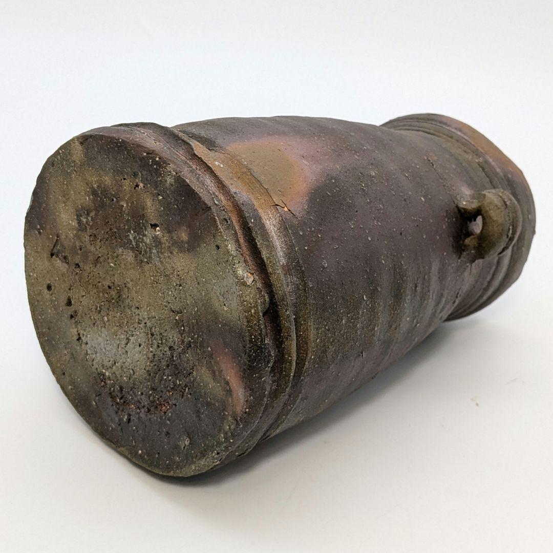 岡山県重要無形文化財 金重晃介 備前焼 耳付花入 共箱 花瓶 花器 置物 茶道具